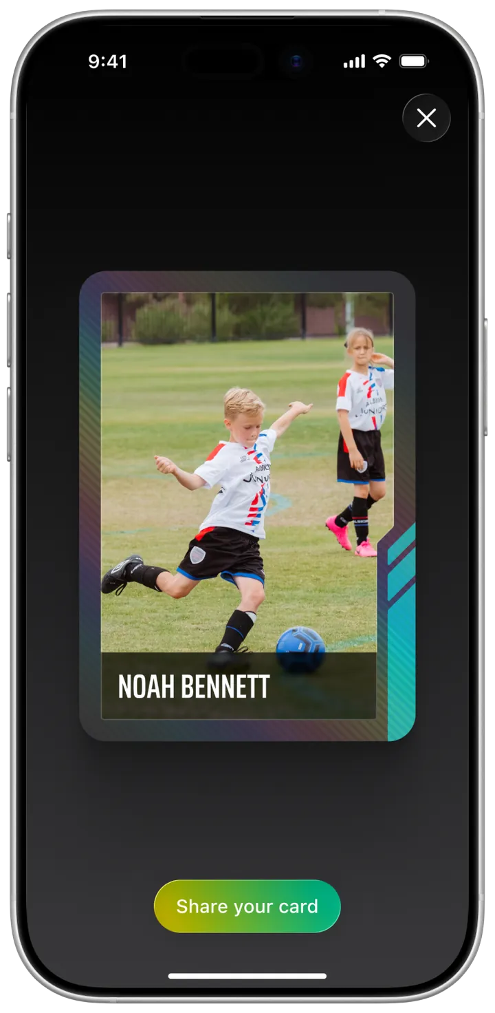 A player card made in Grinta, ready to share.